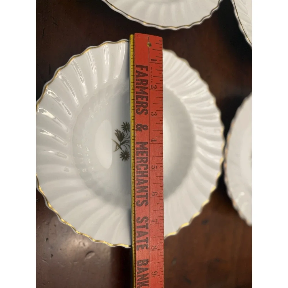 Set of 6 Vintage Royal Doulton Napier Soup Bowls H4800 Gold Swirl Scalloped Edge